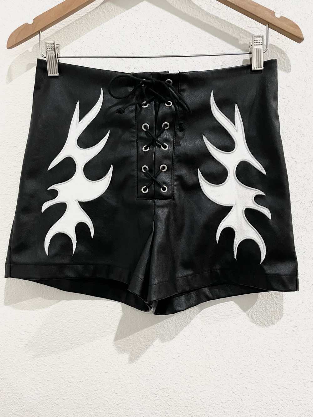 Western Faux Leather Lace Up Shorts Moto Country Goth High Rise